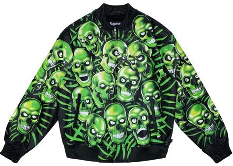 supreme skeleton jacket replica|Supreme Skull Pile Leather Bomber Jacket 'Green' .